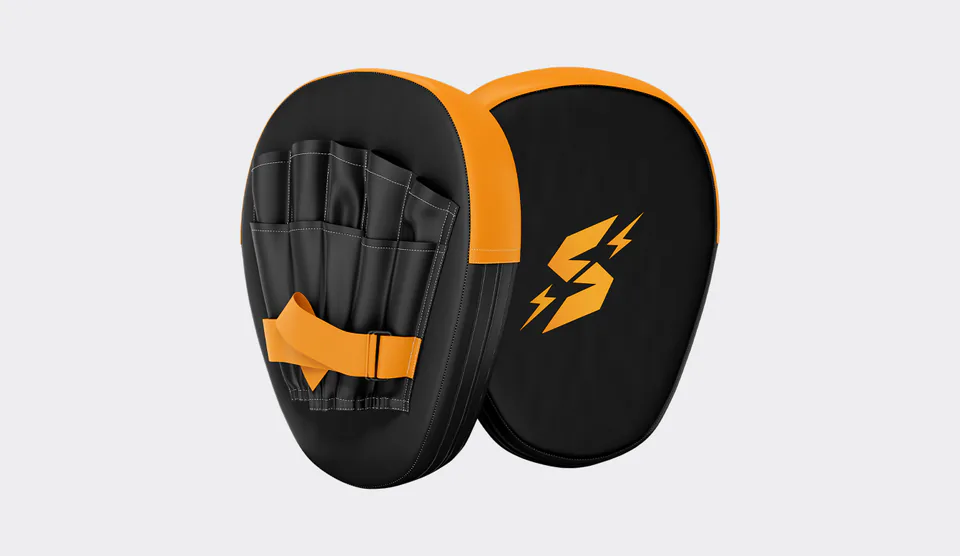 Flash Fit boxing training pads in black and orange